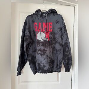 GAME ON Football Tie-Dye Black and Red Hoodie
